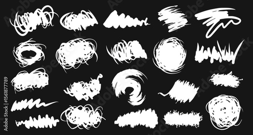 Abstract Brush Strokes: Dynamic collection of abstract white brushstrokes on a solid black backdrop, evoking a sense of creative energy and artistic expression.
