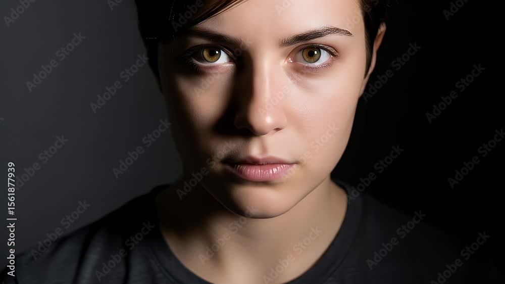 Close-up portrait of a person's face in shadow