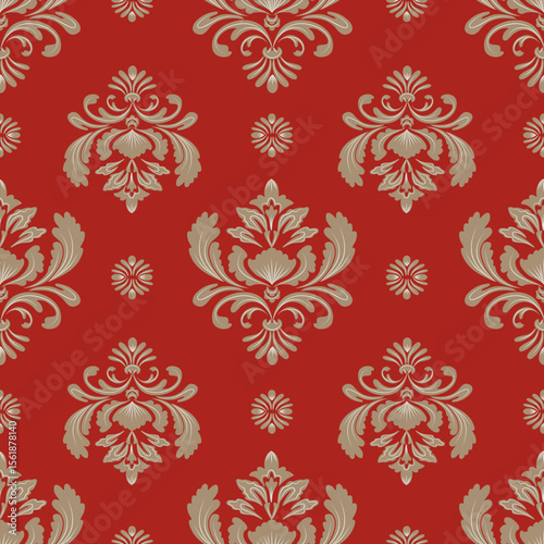 Damask seamless floral pattern, brown and red, vintage design, vector illustration elegant for textile, wall paper, curtains, cushion cover, rug, upholstery fabric, bedding, scarf, Baroque style