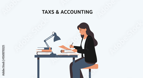 Businesswoman Calculating Taxes And Managing Finances In Home Office