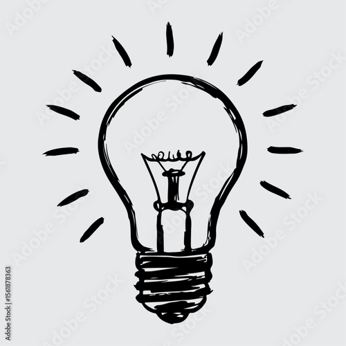 Illuminating Idea: A hand-drawn illustration of a glowing lightbulb, representing inspiration, creativity, and the spark of a new idea.