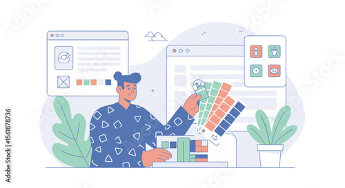 Creative Designer Choosing Colors For Website Template Concept Illustration