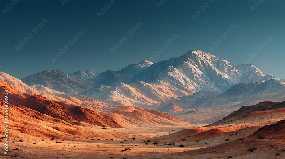 Naklejka premium Majestic Mountain Range in Desert Landscape at Sunrise