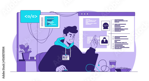 Creative Developer Working On Modern Software With Multiple Monitors Displays