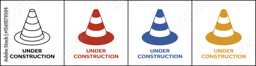 Under construction cone vector illustration set safety warning traffic sign