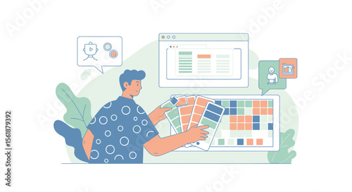 Creative Designer Choosing Website Color Scheme Palettes For Digital Project