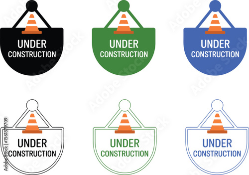 Under construction signs vector set construction cone warning vector graphic