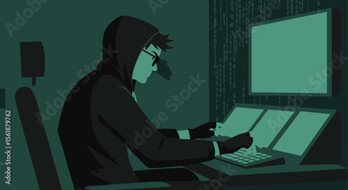 Cybersecurity Specialist Working Late On Data Protection And Network Monitoring