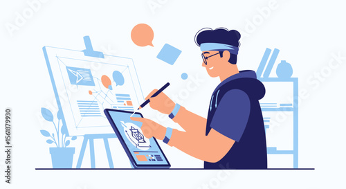 Creative Young Designer Working Digitally On Tablet Developing User Interface