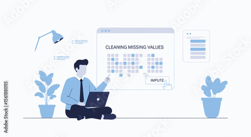 Data Scientist Imputing Missing Values With Modern Computing Flat Vector Art