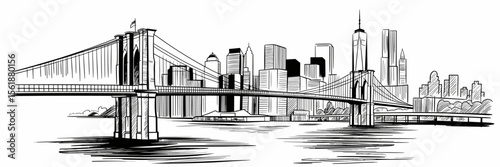 Brooklyn bridge, New York City skyline, cityscape, river, architecture, building, landmark, travel, tourism, urban