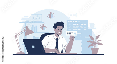 Software Developer Working On Web Application With Tests And Finding Bugs