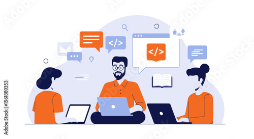 Software Developers Team Working Together On Project Development Using Laptops