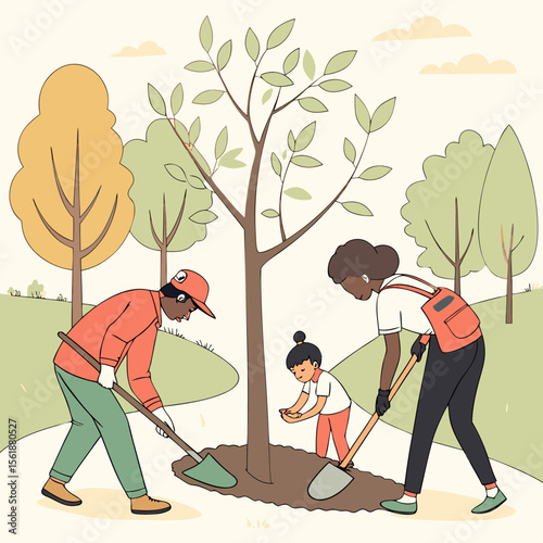 Volunteers Planting Trees Together