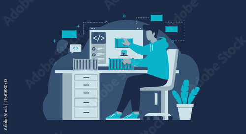 Developer Building And Deploying Applications In Containerized Environment At Workplace