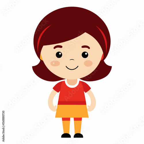 happy redhead girl, red hair girl, ginger girl, smiling girl, cheerful child, joyful girl, cute girl, full body girl, full-length girl, standing girl, cartoon girl, child character, redhead kid, white