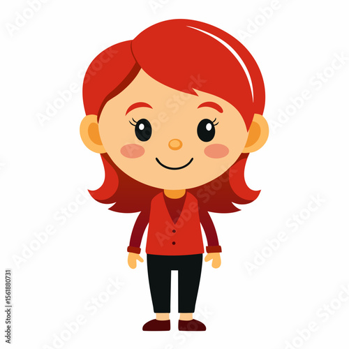 happy redhead girl, red hair girl, ginger girl, smiling girl, cheerful child, joyful girl, cute girl, full body girl, full-length girl, standing girl, cartoon girl, child character, redhead kid, white