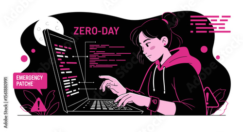 Developer Addressing Zero Day Vulnerability With Emergency Patch Under Moonlight