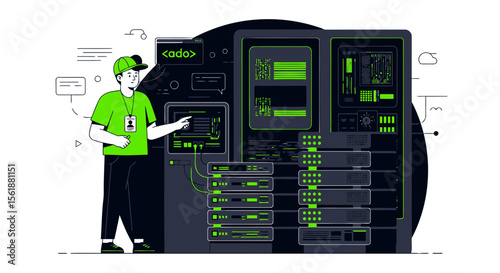 Technician Inspecting Data Center Infrastructure For Problems Or System Optimizations