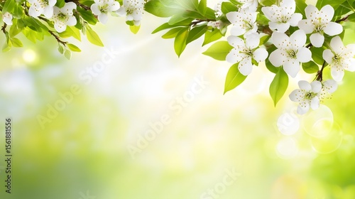 Spring Blossoms Border Green Background Floral Frame