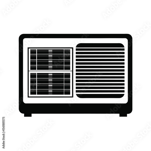 Vintage Window Air Conditioner Icon, Minimalist Black and White Vector Illustrating Cooling Systems for Home, Office, and HVAC Design