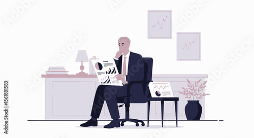 Executive Reviewing Financial Reports In Office Planning Business Strategies