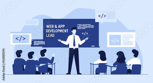 Web Development Lecture Teaching Code Concept In Business Seminar Or Training Course
