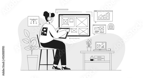 Female Designer Conceptualizing User Interface Layout For New Website at Home