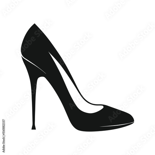Stylish Black High-Heel Shoe Silhouette, Elegant, Simple, and Sophisticated Vector Graphic for Fashion, Beauty, and Luxury Branding Projects.