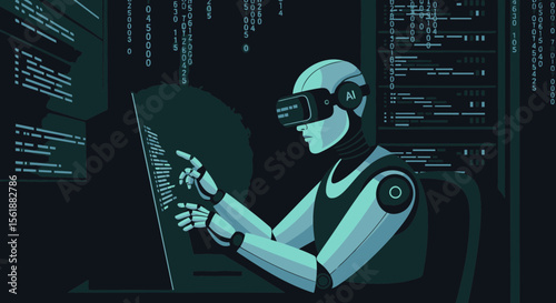 Futuristic Artificial Intelligence Coding With Virtual Reality Headset Technology