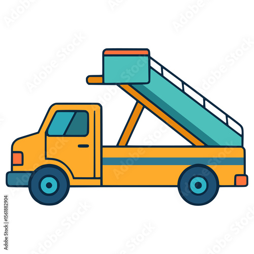 airplane support truck vehicle flat color vector illustration template design