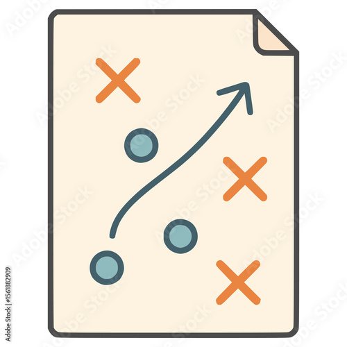 strategy on a paper tactic flat color vector illustration template design