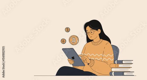 Girl Is Learning And Analyzing About Cryptocurrency And The Financial Market