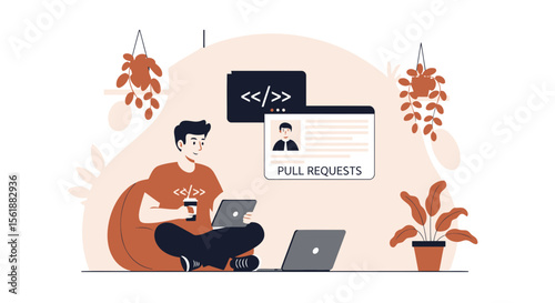 Freelance Developer Working Remotely On Project, Comfortable Home Environment