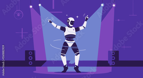 Futuristic Robot Dancing Under Spotlight On Stage At Electronic Music Concert