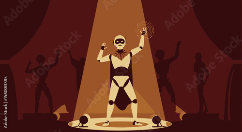 Futuristic Performer On Stage With Holographic Display For An Audience