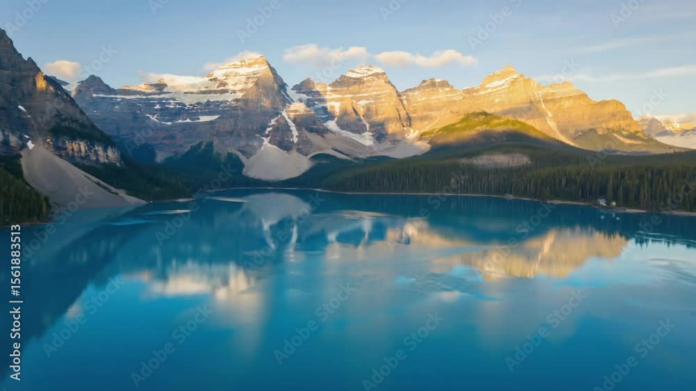 Majestic mountains reflecting in tranquil lake under blue sky  
