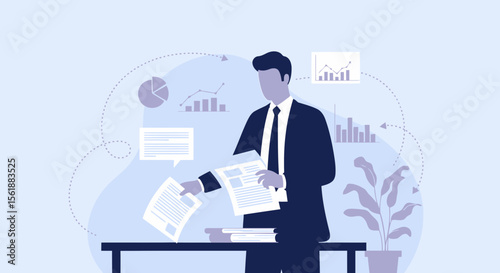 Man Analyzes Data In The Office For Business Growth And Success