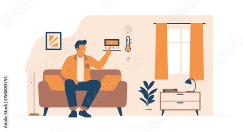 Man Controlling Home Automation System Relaxing On The Sofa Indoors