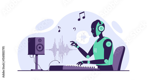 Artificial Intelligence Composing Music On Synthesizer With Waveform Graphics