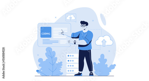 Innovative Software Developer Showcasing Latest Code On Modern Virtual Interface