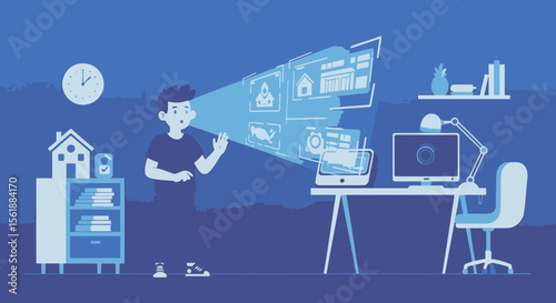 Man Interacting With Augmented Reality Interface For Smart Home Automation System