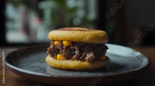 Delicious Mini Cornbread Burger with Ground Meat Filling photo