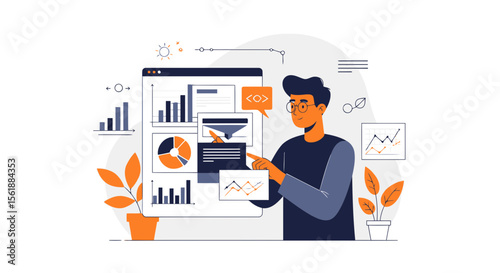 Man Analyzing Business Data And Charts On Screen For Market Research