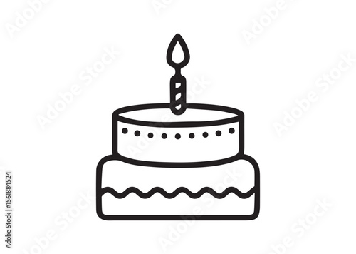 Birthday cake with candle line art vector, Birthday cake icon