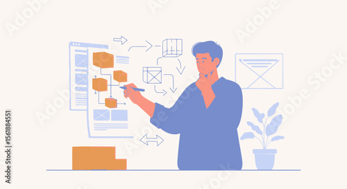 Man Creating Business Flowchart For Data Visualization In Office Concept
