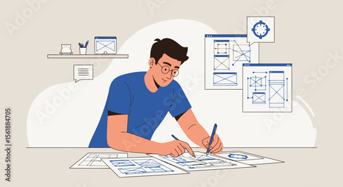 Man Developing Application Interface Sketching Website Layout for Digital Startup