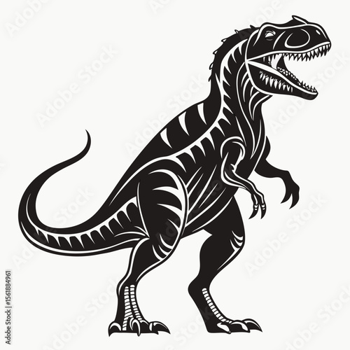 Roaring T-Rex Silhouette Design, Isolated Black T-Rex Silhouette with Open Mouth – Dinosaur Vector Illustration