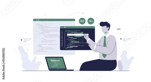 Modern Developer Analyzing Code On Multiple Screens For Software Development Process
