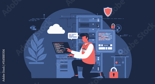Cloud Computing Expert Working With Secure Server Security And Data Management